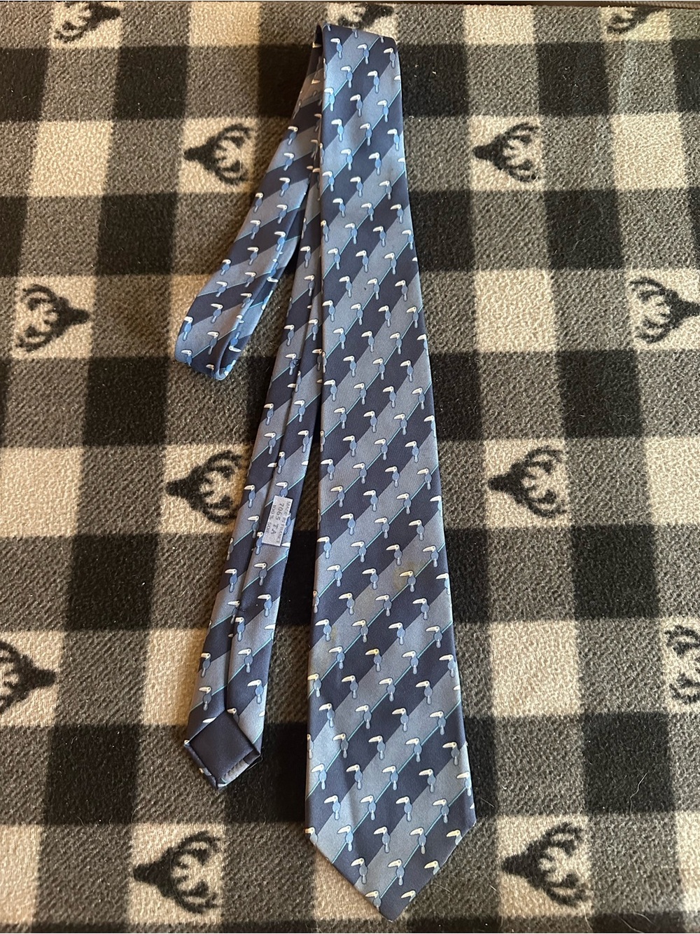 Hermes Blue Diagonal Pattern Silk Tie